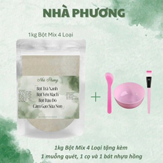 Bột Mix 4 Loại (Trà Xanh, Yến Mạch, Đậu Đỏ, Cám Gạo Sữa Non) gói 250g, 500g, 1kg - Bột Nhà Phương