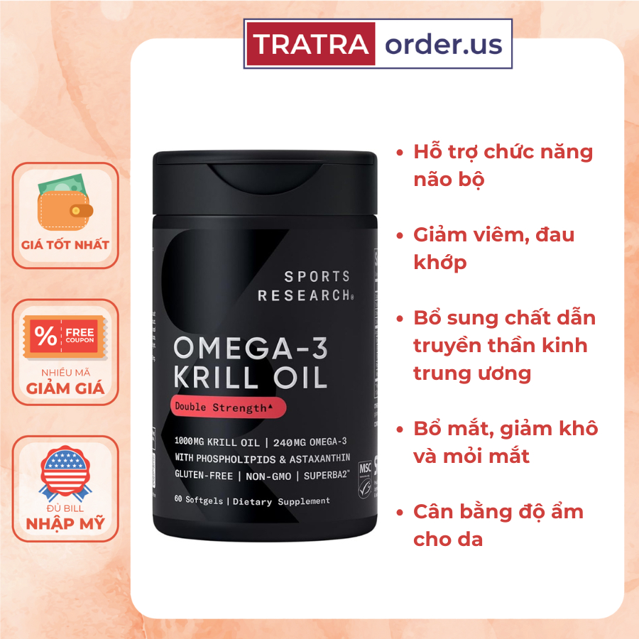Viên uống dầu nhuyễn thể Omega-3 Krill Oil Sports Research 60 viên