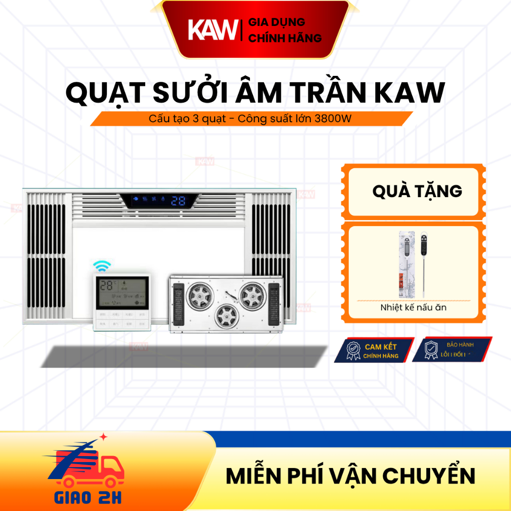 Quạt Sưởi Âm Trần SWI/KAW Công Suất 3800w, Đèn Sưởi Nhà Tắm 4 Chức Năng Sưởi Ấm Kép - Bảo Hành 3 Năm
