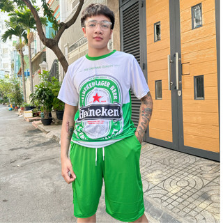 Bộ quần áo gym nam nữ bộ BIA HEINEKEN thun lạnh co giãn 4 chiều,quần sọt áo cổ tròn tập gym ( video thật) - DTB N