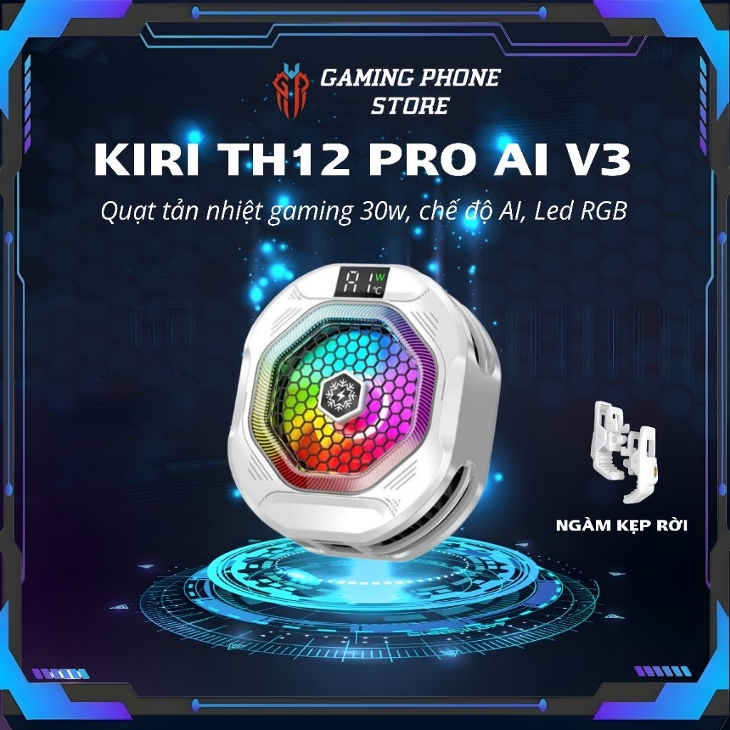Quạt tản nhiệt điện thoại sò lạnh cao cấp Kiri TH12 kiểm soát nhiệt thông minh AI Led RGB làm lạnh k