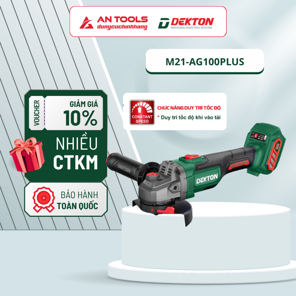 Máy Mài Góc Dekton M21-AG100Plus Chân Pin Phổ Thông Chóng Sốc Đá, Antikichback