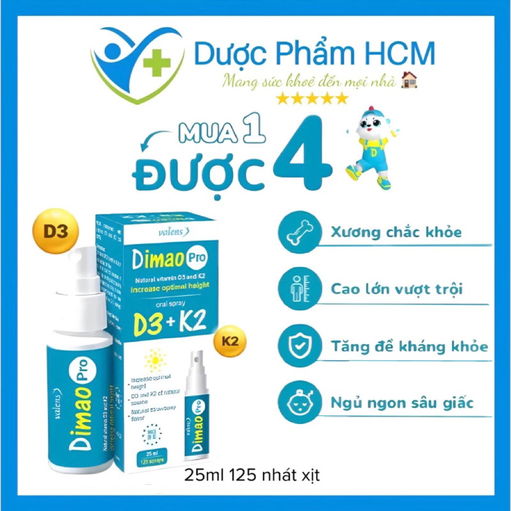 Date 2026 Combo 2 Dimao Pro - Bổ sung Vitamin D3 K2 Mk7 dạng Xịt , hỗ trợ tăng hấp thụ Canxi giúp ph