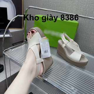Sandal đế xuồng chất cao su không thấm mước cao 8cm,  xăng đan đế bánh mỳ quai cao su dẻo siêu êm cao cấp fullbox