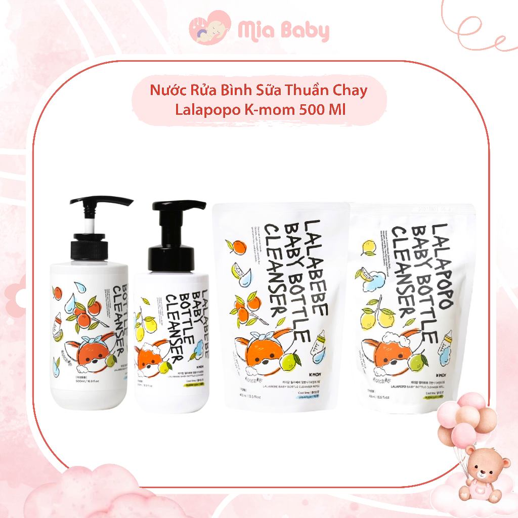 Nước Rửa Bình Sữa Thuần Chay LALAPOPO K-MOM 500 ML, Nước Rửa Bình An Toàn, Tạo Bọt Nhẹ Nhàng Cho Mẹ 