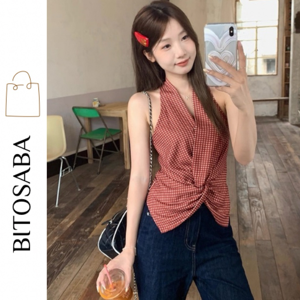 Áo yếm kẻ caro nhỏ, thiết kế thêm nhún eo ( AY110) | BigBuy360 - bigbuy360.vn