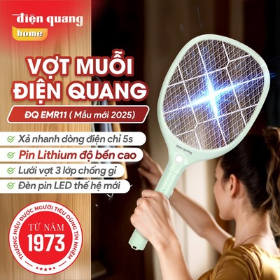 [HỎA TỐC] Vợt Muỗi Điện Quang ĐQ EMR11 Pin Lithinum có đèn trên thân - Bảo Hành 12 Tháng