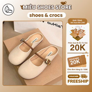 Sục nữ phong cách Mary Jean chất liệu da cao cấp kết hợp quai đính hạt, giày bệt nữ đế lót MT6