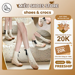  Giày nữ 2 quai phong cách Mery Jean Vintage Hàn Quốc giày búp bê cho nữ đế bệt đính nơ cực xinh L1 
