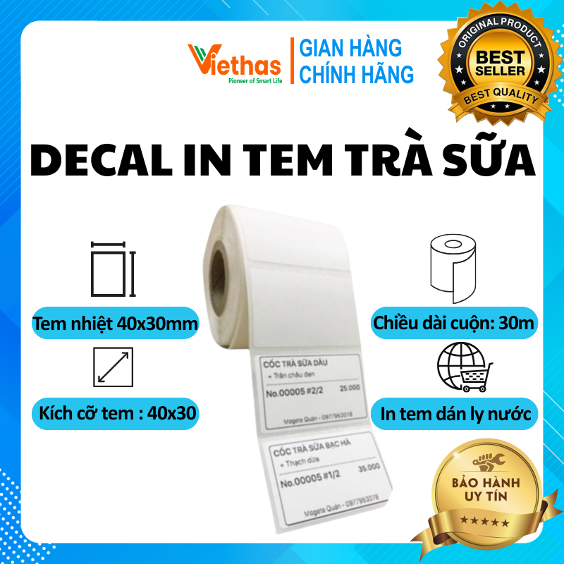Decal in tem trà sữa 40x30 - 1 cuộn 1000 tem