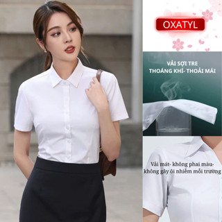 Áo Sơ Mi Nữ Công Sở Tay Ngắn Cổ Đức Vải Sợi Tre Mát Mềm Co Giãn Nhẹ – Form Ôm Tôn Dáng OXATYL M236