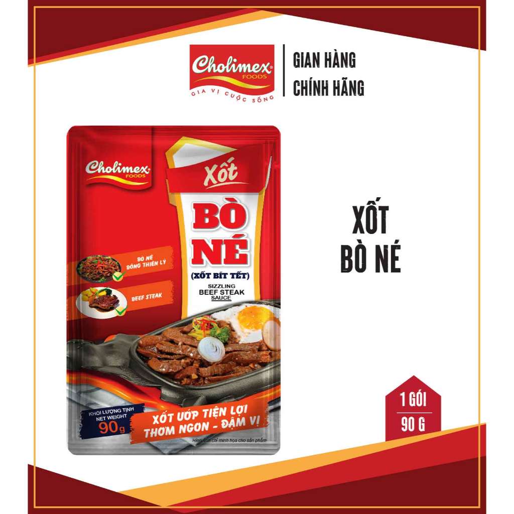 Gói xốt bò né Cholimex 90g – đậm vị, thơm ngon, tiện lợi – dùng cho ướp thịt bò, ăn bánh mì