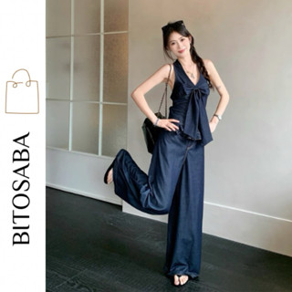 Set bò áo yếm phối nơ kèm quần ống rộng siêu hot( SB88)