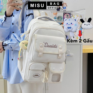 Balo nữ đi học, cặp sách nữ đi học thời trang dễ thương tặng kèm 2 GẤU, Balo ulzzang nhiều ngăn chống nước tốt