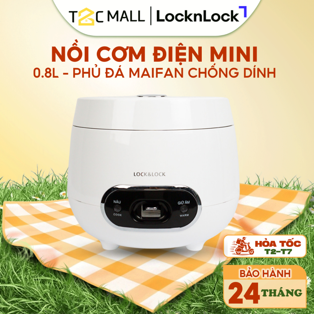 Nồi Cơm Điện Mini LocknLock 0.8L - Phủ Chống Dính Đá Maifan An Toàn Cho Sức Khỏe EJR426WHT - T2CMALL