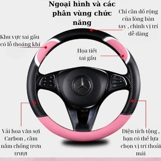 Bọc Vô Lăng Da Tai Mèo Cao Cấp Size 38cm , Bọc vô lăng ô tô Carbon