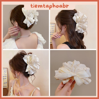 Kẹp Tóc Càng Cua Ren Phối Nơ Tiểu Thư Xinh Xắn Cho Bạn Gái Đi Biển - Cặp Tóc Thiết Kế Tinh Tế Nơ Lụa Bản To Br 02914