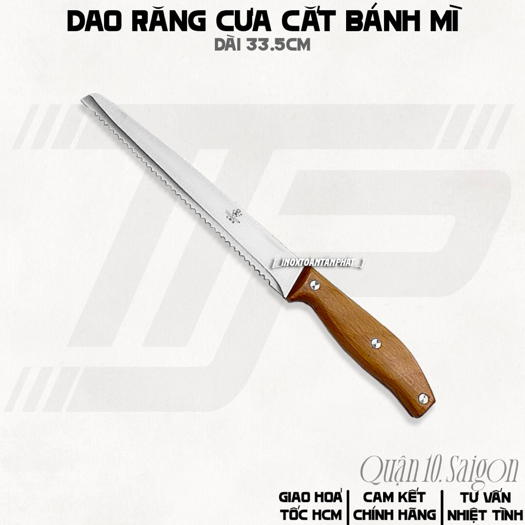 Dao Răng Cưa Cắt Bánh Mì Cán Gỗ Vàng - 33.5cm
