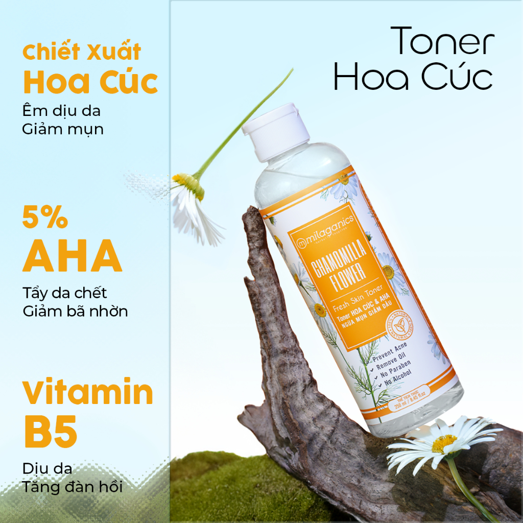 [MUA 1 TẶNG 1] Toner Hoa Cúc & AHA 5% MILAGANICS Nước Hoa Hồng Ngừa Mụn, Cấp Ẩm Cho Da Mụn | BigBuy360 - bigbuy360.vn