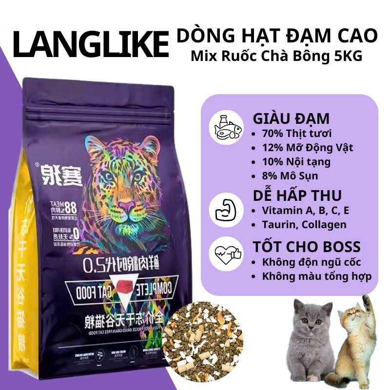 Hạt Langlike 5kg , hạt cho mèo 5kg giá rẻ thức ăn khô nhiều dinh dưỡng siêu topping