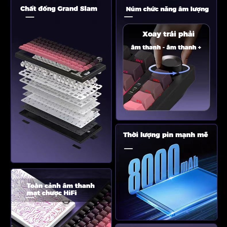 Bàn phím cơ không dây k81pro LED RGB HOTSWAP K81/87 phím kết nối 3 meod Có dây/ không dây 2.4G/Bluetooth Kết nối PC/iPad | BigBuy360 - bigbuy360.vn