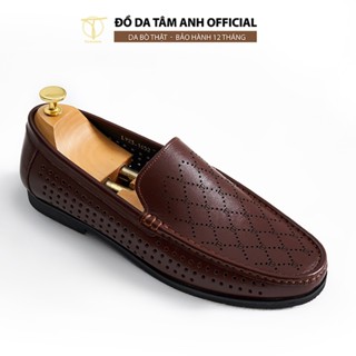 Giày lười nam đục da bò thật màu nâu lỗ thời thượng TÂM ANH kiểu dáng Penny Loafer GNTA1652-N