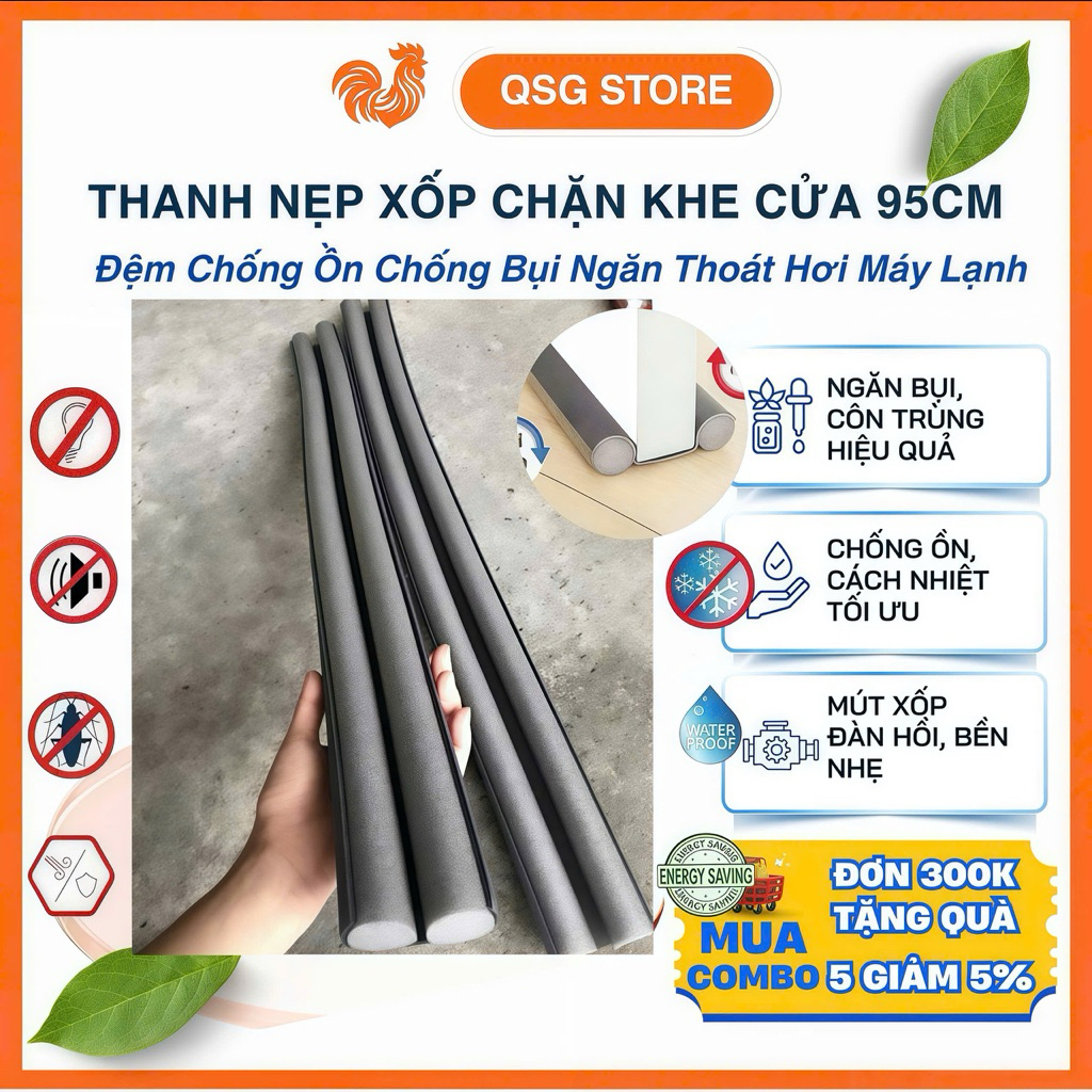 10k - Combo 2  Ron Đệm Chặn Khe Cửa Chống Côn Trùng, TIếng Ồn, Gió Lùa, Bụi Bẩn - Thanh Nẹp Mút Xốp Chặn Cửa Tiện Dụng