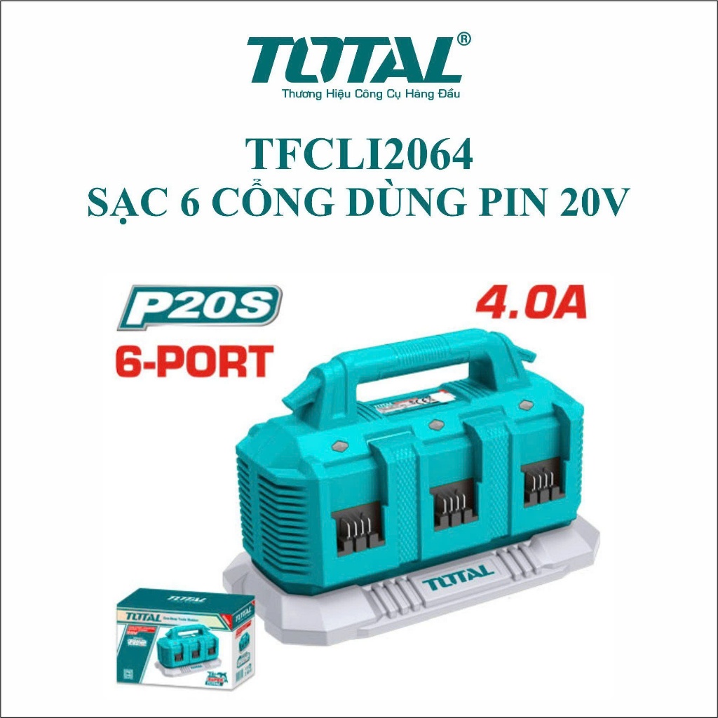 Đế Sạc 6 cổng dùng sạc cho pin Lithium-ion 20V hiệu Total TFCLI2064 - Bảo Hành 6 Tháng