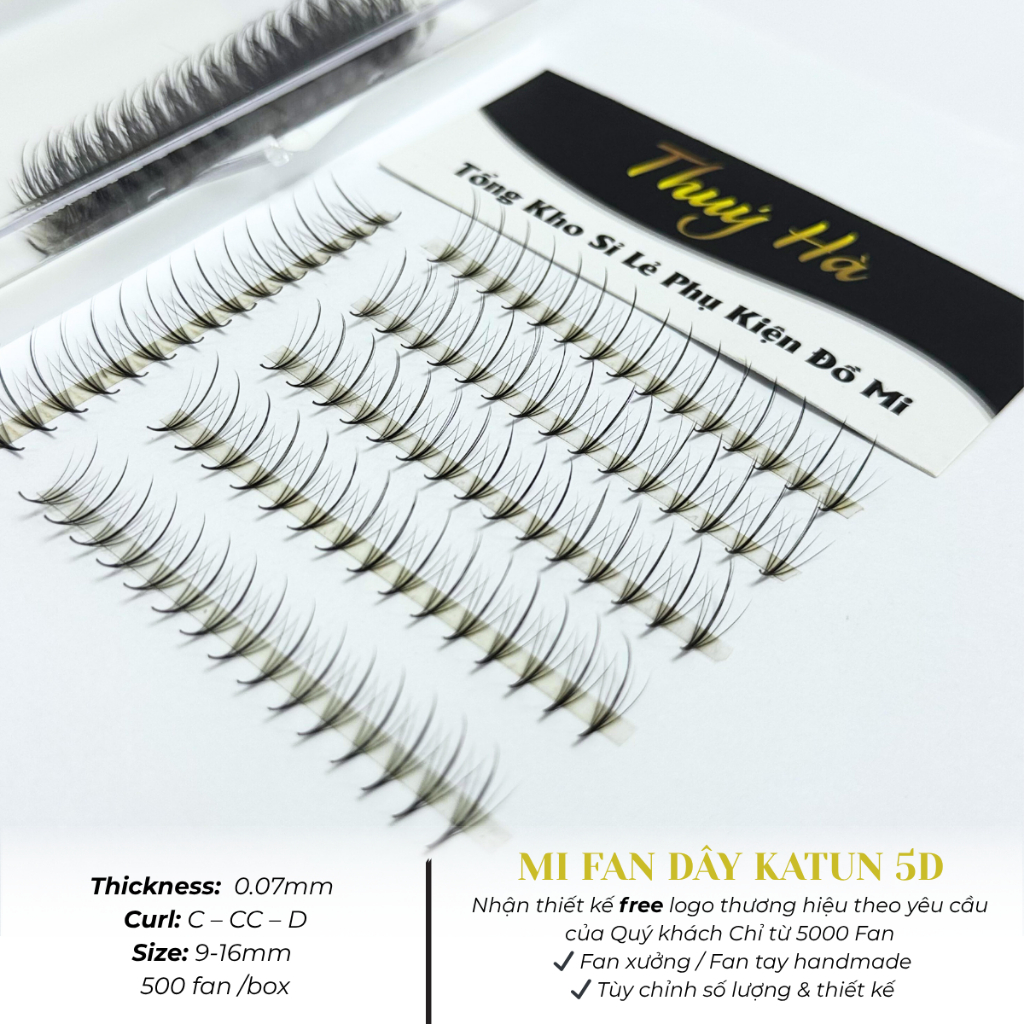 Mi fan Dây Katun 5D, mi fan volume fan sẵn, Dày 0.07 hộp 500fan, Dụng Cụ Nối Mi - Thúy Hà