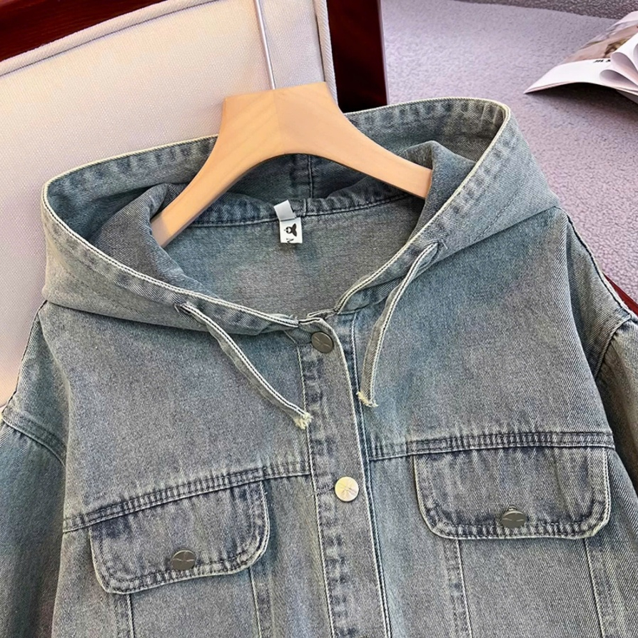 Áo khoác jeans denim nữ dáng rộng có mũ, áo khoác bò dài tay phong cách thời trang Hàn Quốc ED30 | BigBuy360 - bigbuy360.vn