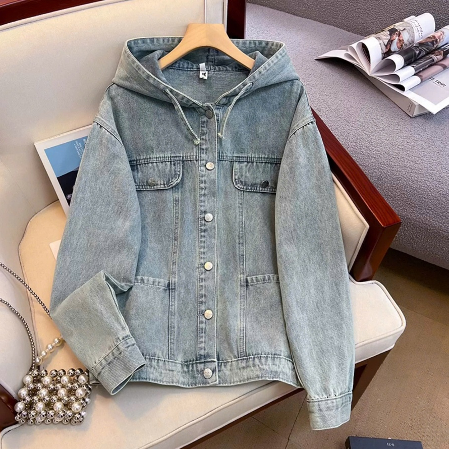 Áo khoác jeans denim nữ dáng rộng có mũ, áo khoác bò dài tay phong cách thời trang Hàn Quốc ED30 | BigBuy360 - bigbuy360.vn