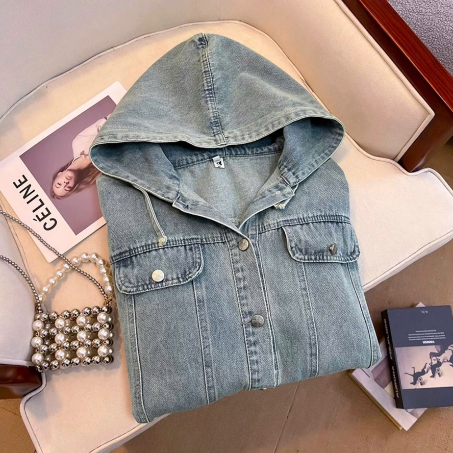 Áo khoác jeans denim nữ dáng rộng có mũ, áo khoác bò dài tay phong cách thời trang Hàn Quốc ED30 | BigBuy360 - bigbuy360.vn