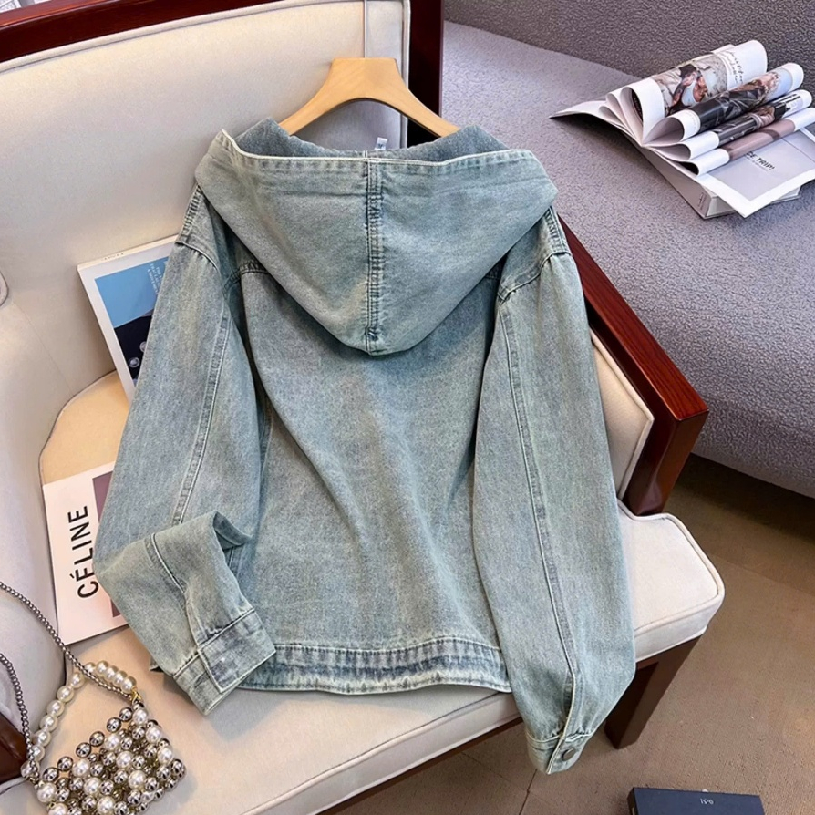 Áo khoác jeans denim nữ dáng rộng có mũ, áo khoác bò dài tay phong cách thời trang Hàn Quốc ED30 | BigBuy360 - bigbuy360.vn
