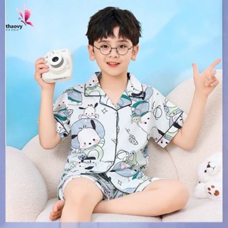 Bộ pijama bé trai lụa Mango họa tiết thú dễ thương 10-65 kg | Đồ ngủ bé trai cao cấp, mềm mát, mặc ở nhà- THAOVY KIDS