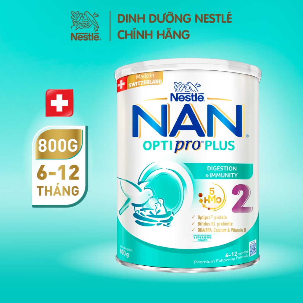 [LÔ MỚI] Sữa bột Nestlé NAN OPTIPRO PLUS 2 Cho Trẻ Từ 6 - 12 Tháng Tuổi, 800g, Bổ Sung 5HMO