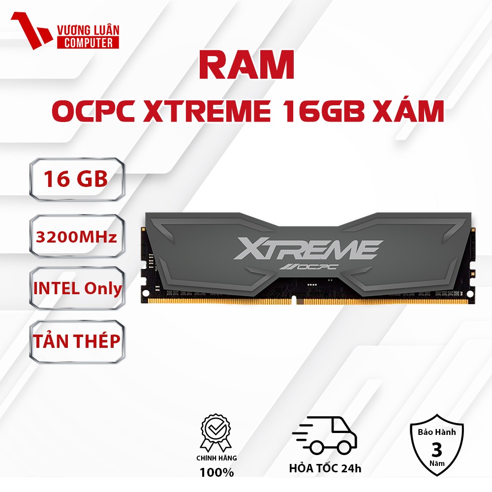 Ram máy tính bàn OCPC Xtreme 16GB DDR4 3200 Màu Xám (IntelOnly) -Chính Hãng FullVAT