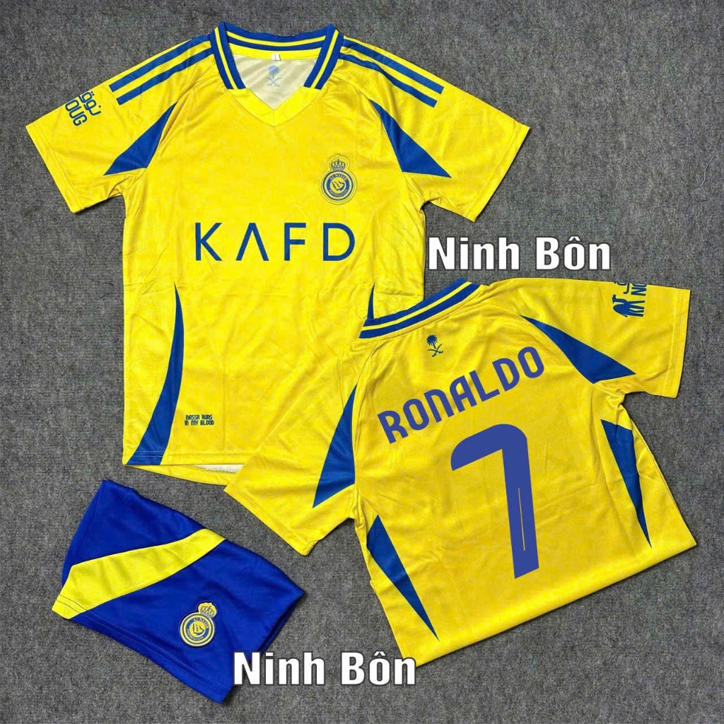 Bộ Quần Áo Đá Bóng Trẻ Em Al Nassr Cr7 Mẫu Mới 2024/2025 - Vải Gai Mịn Thoáng Khí