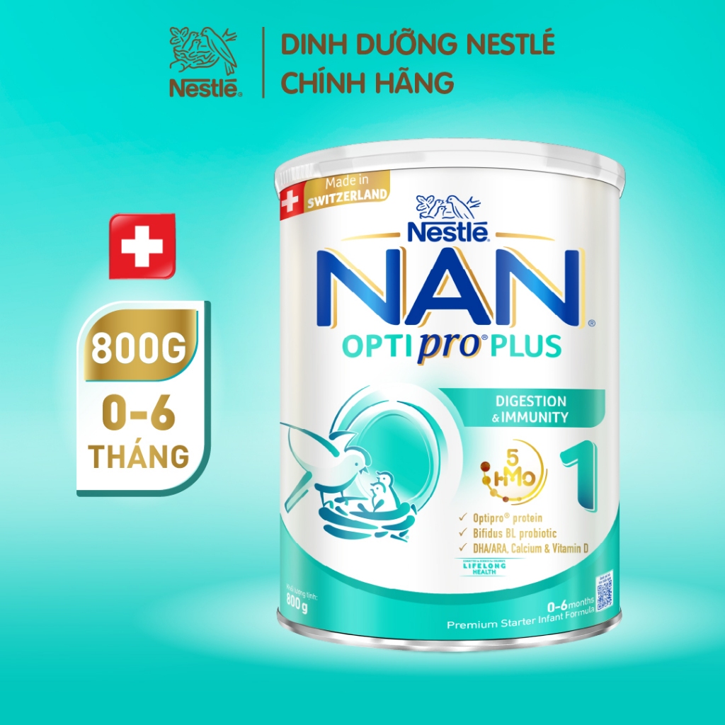 Sữa bột Nestlé NAN OPTIPRO PLUS 1 800g nhập khẩu Thụy Sỹ với 5HMO