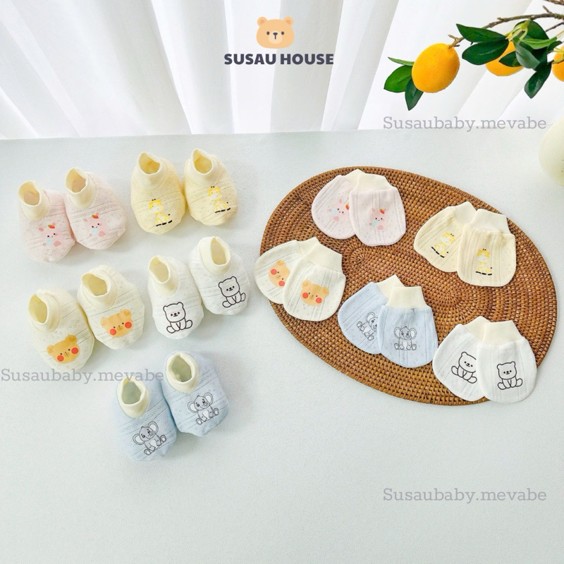 Sét Rời Bao Tay ,Bao Chân Cotton Thông Hơi LOCA baby cho bé sơ sinh