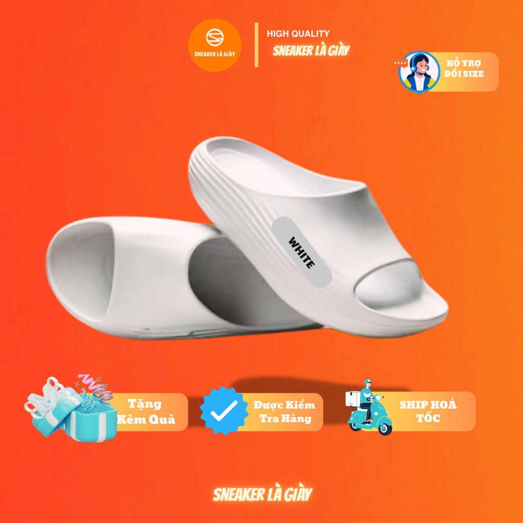 Dép Summer Rejuven8 Slide Sóng Gợn Nam Nữ Unisex – Màu Trắng – Dép Mềm Êm Form Dày Fullbox, Siêu Nhẹ