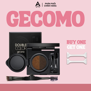  Bộ Phấn Cushion Kẻ Chân Mày Kẻ Mắt 2 Màu Douple Color GECOMO Bộ Khuôn Kẻ Mắt Kèm Mực 2 Màu Nâu Đen 