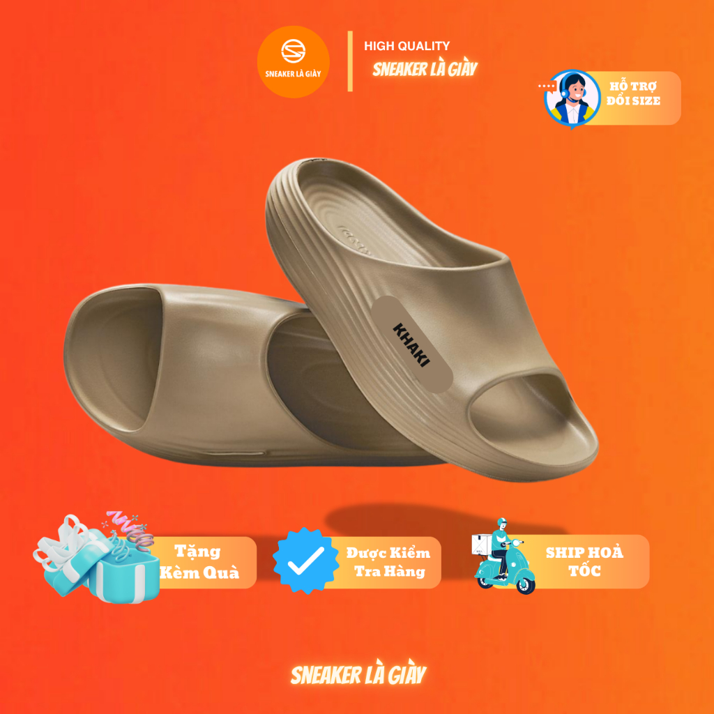 Dép Summer Rejuven8 Slide Sóng Gợn Nam Nữ Unisex – Màu Khaki – Dép Mềm Êm Form Dày Fullbox, Siêu Nhẹ