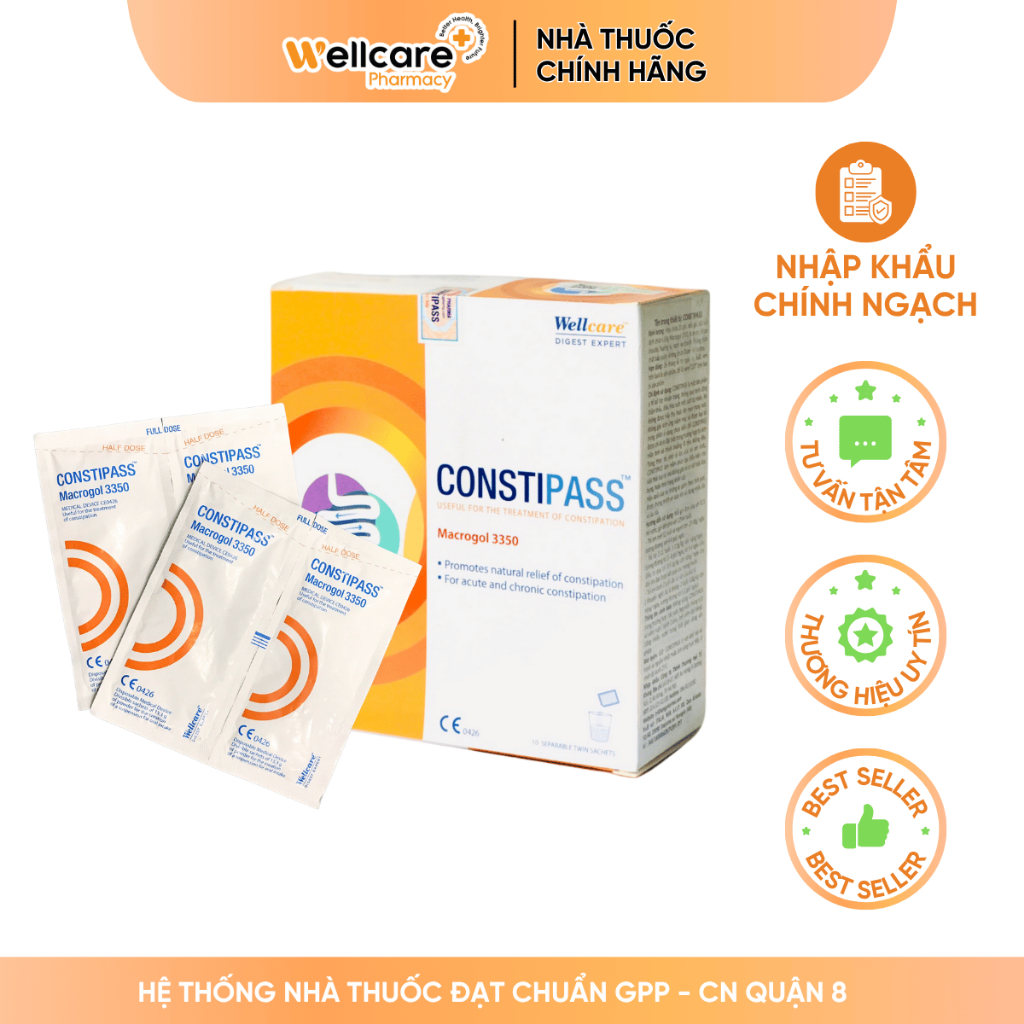[CHÍNH HÃNG] Bột Nhuận Tràng CONSTIPASS Macrogol 3350 - Hộp 20 GÓI - Giảm táo bón dùng cho trẻ em và