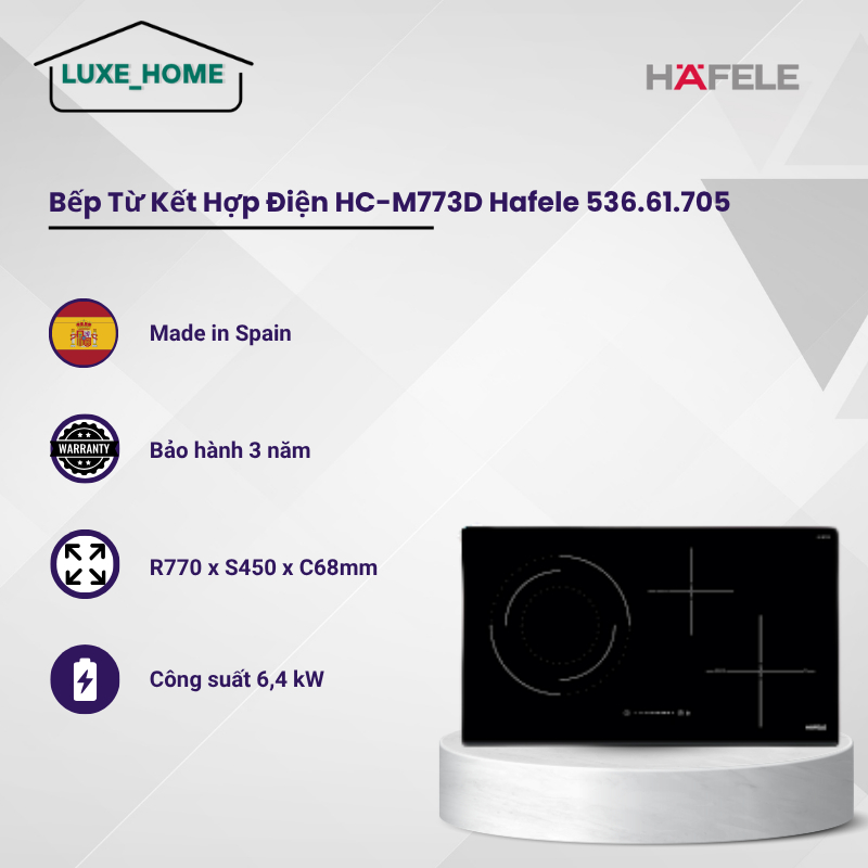 Bếp Từ Kết Hợp Hồng Ngoại Hafele HC-M773D 536.61.705 – 9 Mức Gia Nhiệt – Booster – LUX