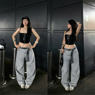 Quần Jeans Ống Suông LODES Màu Xám Trắng Nam Nữ, Vải Denim Cao Cấp, Form Suông Rộng Tôn Dáng