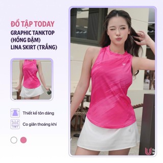 Set đồ tập thể thao pickleball Graphic tanktop hồng đậm mix Lina skirt trắng Today U Wear
