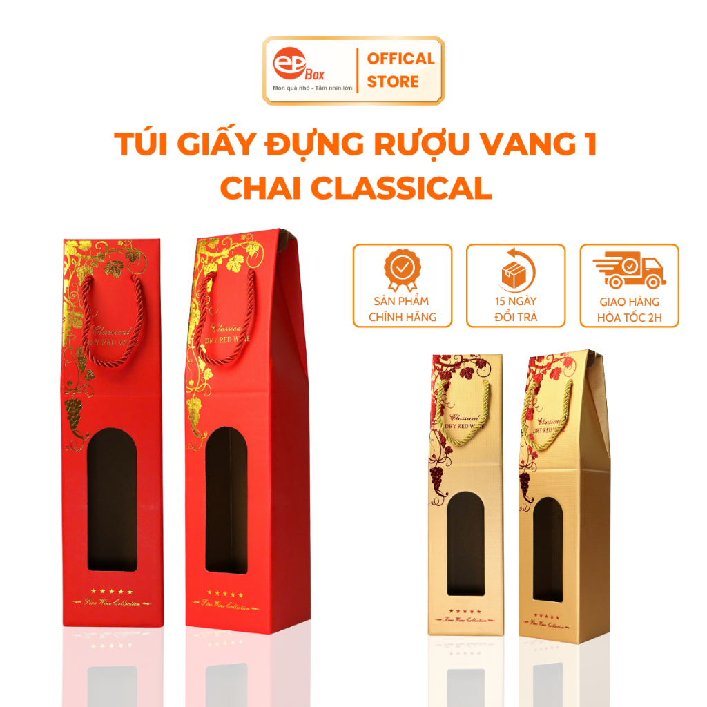 Hộp Đựng Rượu Giấy Đơn Epvina Box, Hộp Giấy Đựng Quà 1 Chai Rượu Màu Đỏ 102 Thiết Kế Họa Tiết Tinh T