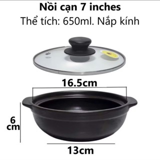 Nồi Đất Nắp Kính Đỉnh 7'' Chuyên Nấu Kho Quẹt, Kho Tộ, Kho Cá ...Nồi Đất Tráng Men Cao Cấp