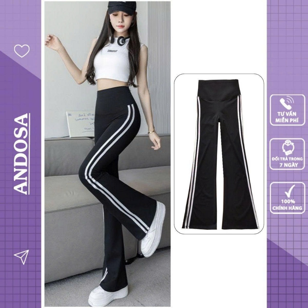 Quần legging dài ống loe viền sọc cạp cao nâng mông chất su đúc dầy dặn hàng Quảng Châu ANDOSA HM23