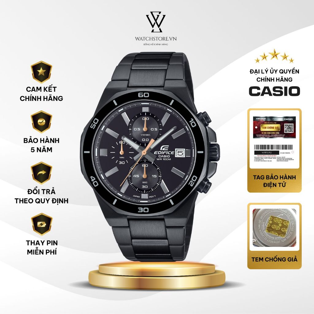 Đồng Hồ Casio Edifice Nam EFV-640DC-1AVUDF  Máy Pin/Quartz Kính Khoáng Size Mặt 44.3mm Dây Thép Chín